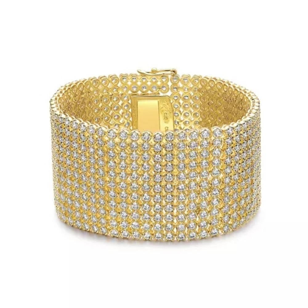 Rachel Glauber 14k Gold Plated Cubic Zirconia Lux Mesh Link Bracelet